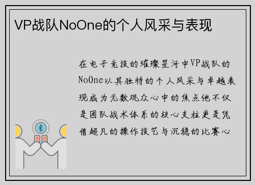 VP战队NoOne的个人风采与表现