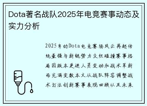 Dota著名战队2025年电竞赛事动态及实力分析